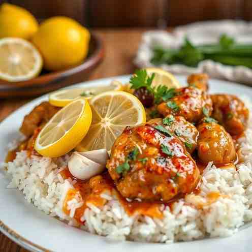 Poulet Yassa - Lemon Garlic Chicken & Rice Recipe